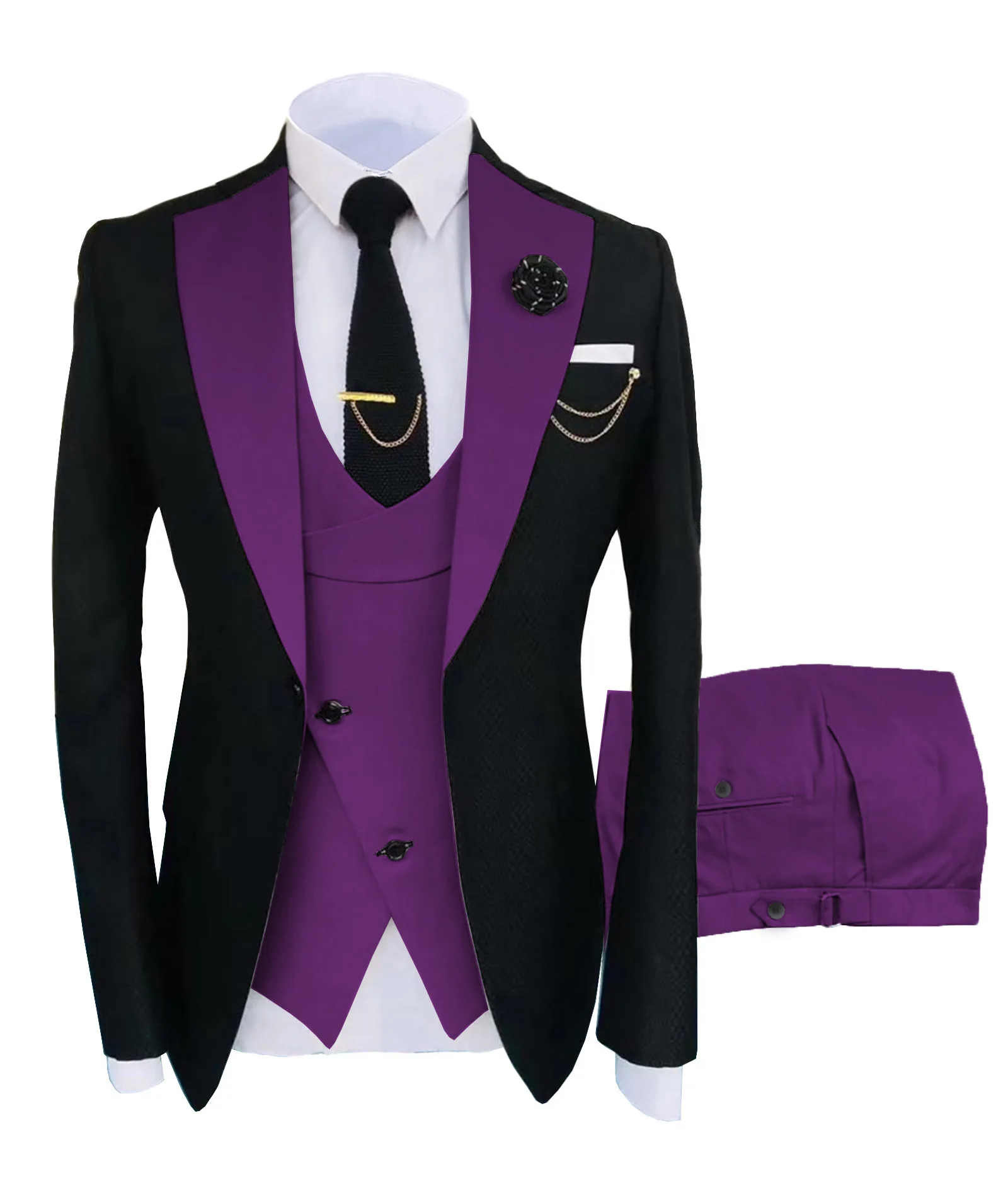 Groom Tuxedos Men Suits Peaked Lapel Wedding Prom Terno Masculino Slim Fit Blazer 3 Pcs (Jacket+Pants+Vest)