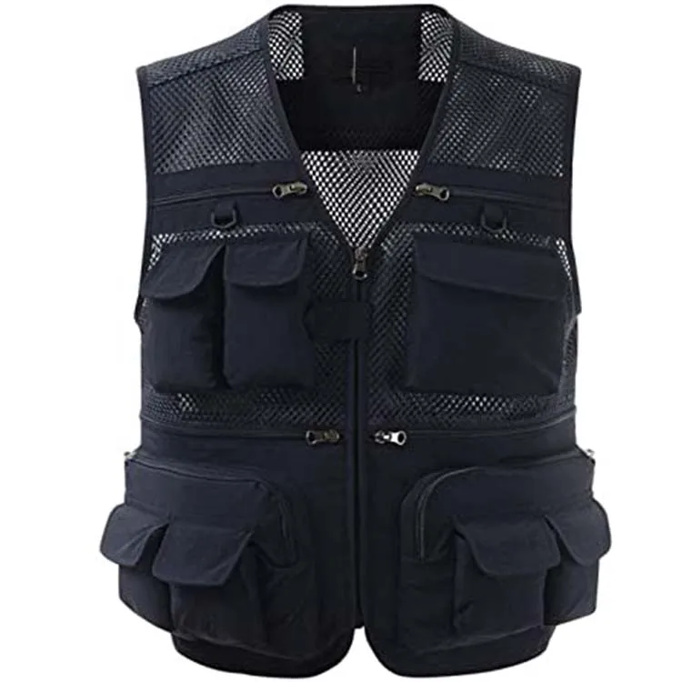 wholesale cheap Men colorful casual photography gilet Mesh camera multipocket Black Vest with Pockets waistcoats