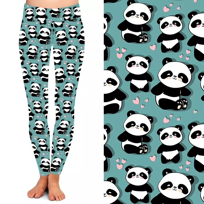High quality 92% polyester 8% spandex 230gsm buttery soft pink heart panda leggings