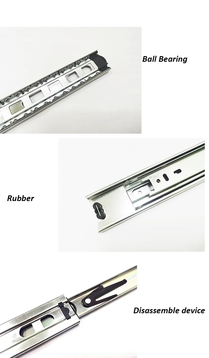 China Manufacturer 3 fold Full Stretch Side-Mount  Slides 45mm Full Extension Ball Bearing Drawer Slides