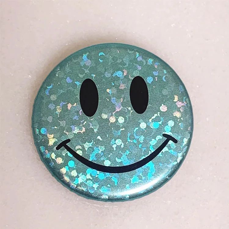 Custom Popular Blank Holo Metal Smiley Face Button Badges Pins Round Badge