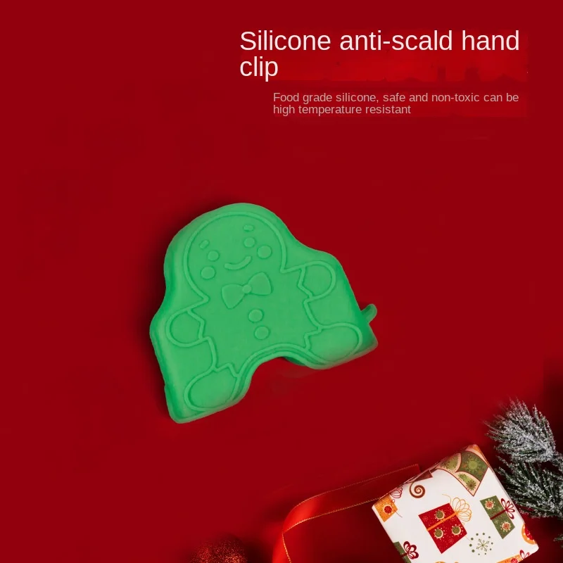 2024 New Christmas Baking Gloves Household Creative Dotted Oven Gloves Heat Insulated Silicone Hand Clip Microwave Oven