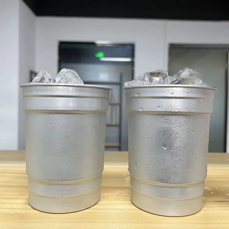 New Arrival Disposable Recyclable World Soccer Cup Stadium Customized Logo Print Metal Aluminum Cup Beer Mug