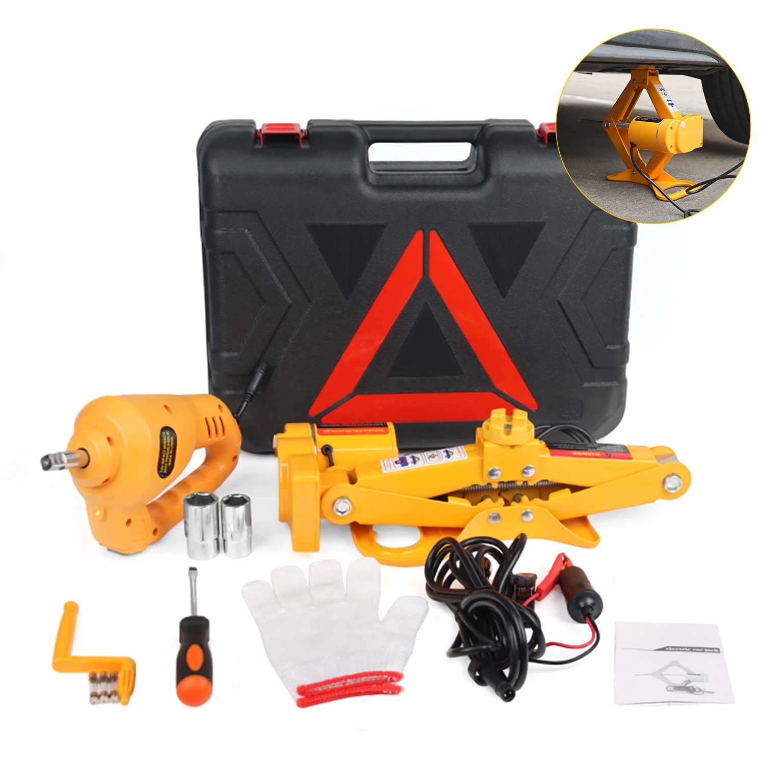 2Tons Power 12 V Tire Repair Tool Set Emergency Kit  Electric Scissor Car Jack With Wrench for Vehicle