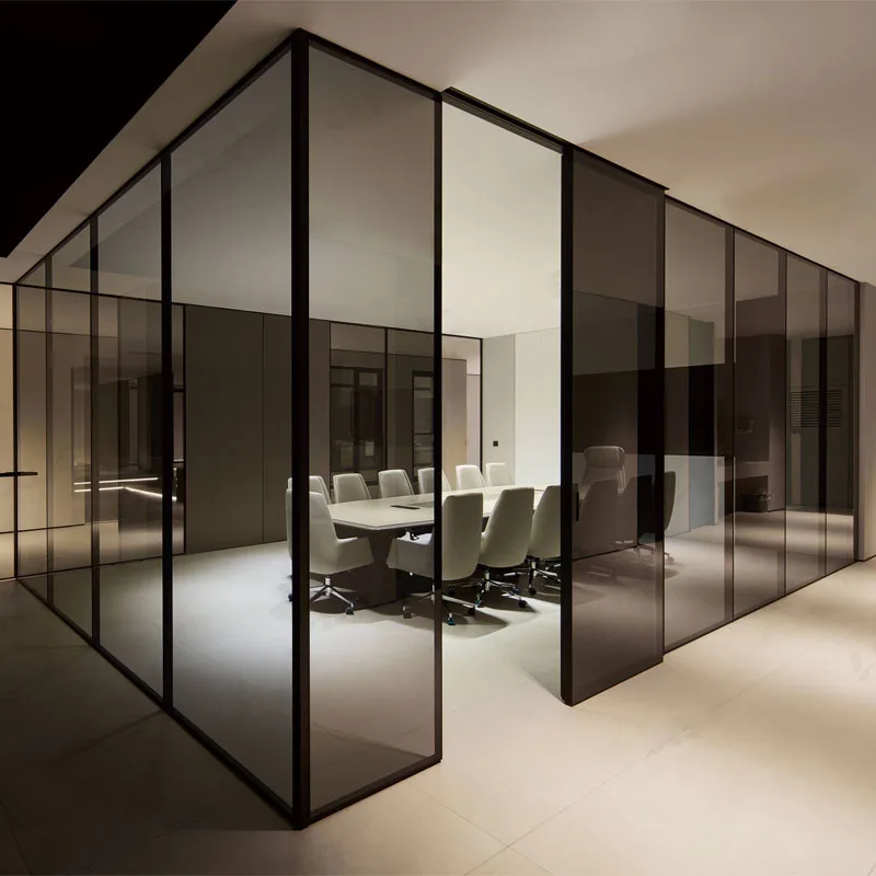 Narrow Frame Double Tempered Glass Aluminum Glass Partition Slide Systems Modern Doors Aluminum Sliding Door