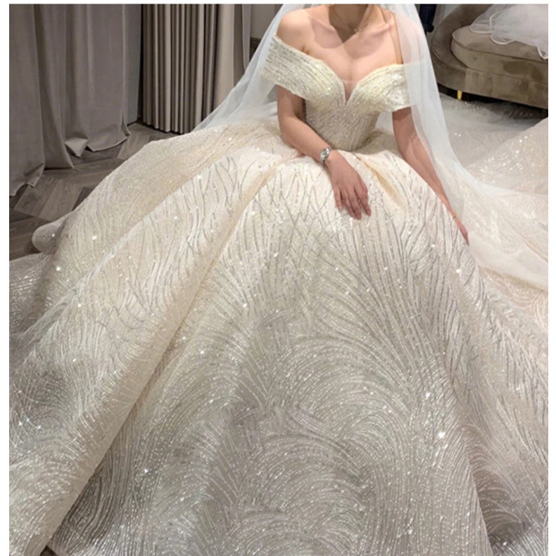Main Wedding Dress 2021 New Bride Off Shoulder Pregnant Woman High Waist Wedding Dress