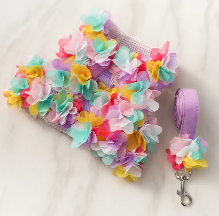 Wear Convenience Pet Clothing Chest Strap Traction Small Floral Lace Multiple Color Options Set Dog Harness