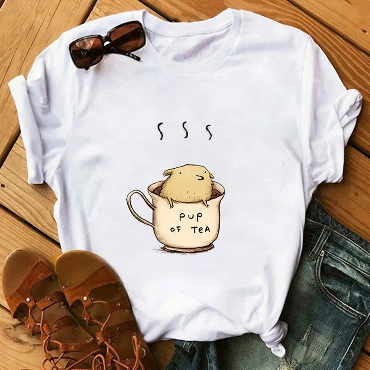 Cute Cartoon Cat Print T shirt Women Spring Summer Short Sleeve Round Neck T-shirt Woman Casual Slim Fit T shirts Women
