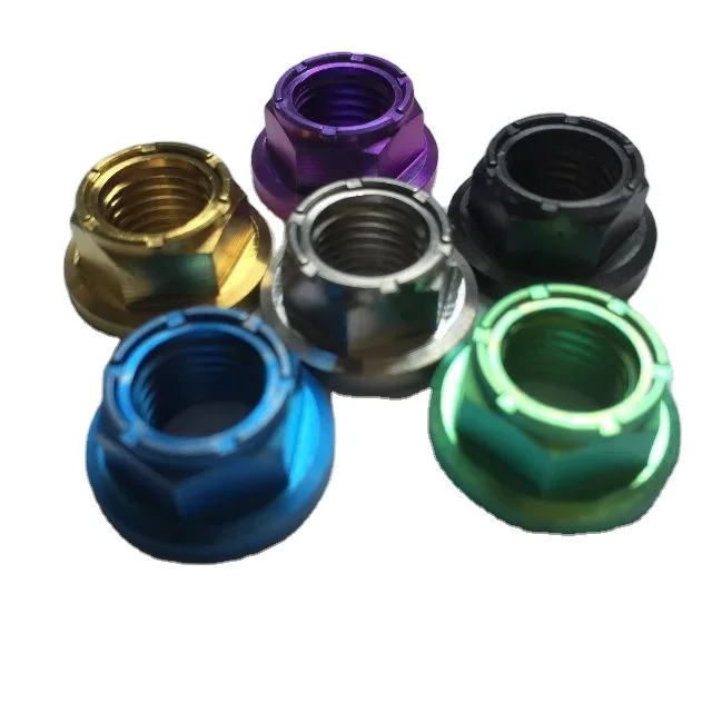 High strength custom M5 M6 M8 M10 hexagon flange GR5 Ti-6al-4v color nuts for motorcycle