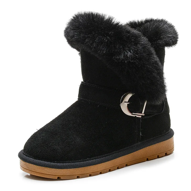 Hot Selling Winter Girls Boots Leather Princess Warm Plush Cotton Boots Kids Flats Shoes Non-slip Fashion Toddler Baby Snow Boot