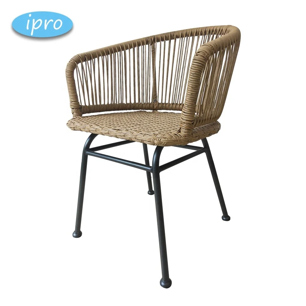Beach Bar Wicker Rattan Metal Frame Hotel Room Restaurant Chair Dining Modern Armchair