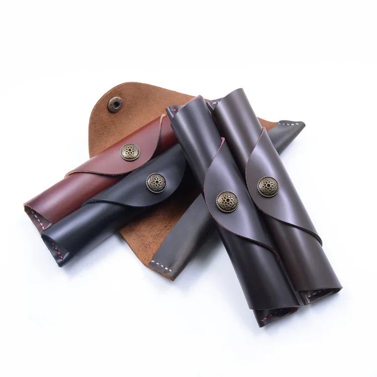 
Genuine Leather Sleeve Roll Up Pen Holder,Pocket and Travel Organizer with Zipper Pen Pouch case 