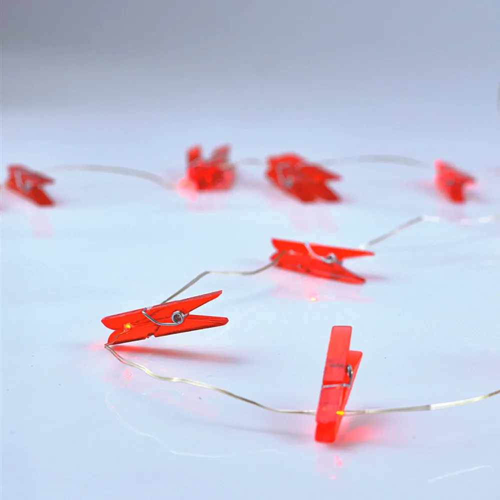 LED Fairy Light With Red Photo Clips Battery Firefly Mini Clip LED String Lights Micro Dot Silver Copper Wire Night Light