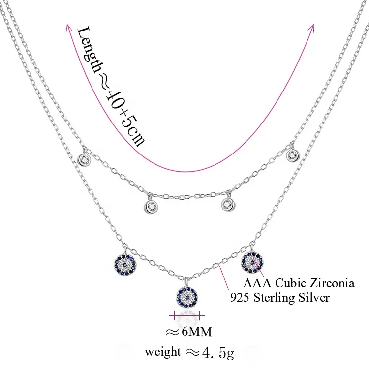 POLIVA Custom Fashion Women Layer Evil Eye Necklace 925 Sterling Silver Jewelry