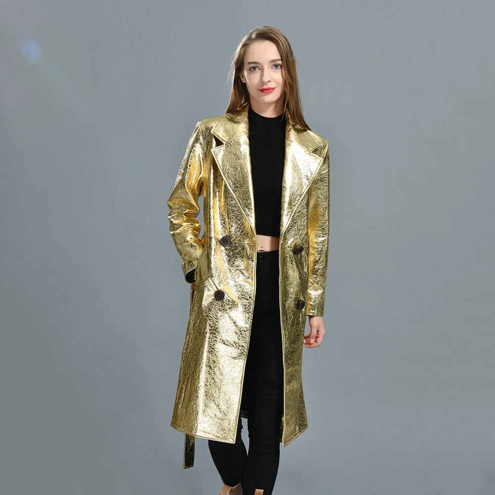 Factory Wholesale Genuine Sheepskin Leather Jackets With Real Mongolian Fur Collar And Cuffs Long Womens Leather Coats