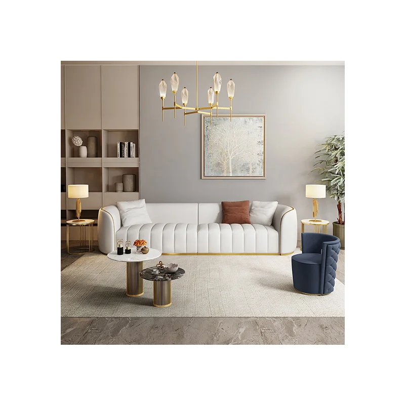 2021 Postmodern Light Luxury Leather Sofa Italian Minimalist Style Living Room Furniture