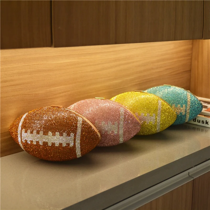 new arrivals Crystal Clutch Soccer Shaped Diamond bling Handbag Shoulder Bag Rhinestone American Football Clutch Purse