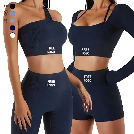 Custom Gym Wear Workout Clothing Ribbed Active Wear Seamless Yoga Set One Shoulder Sports Bra Seamless Leggings Set for Fitness