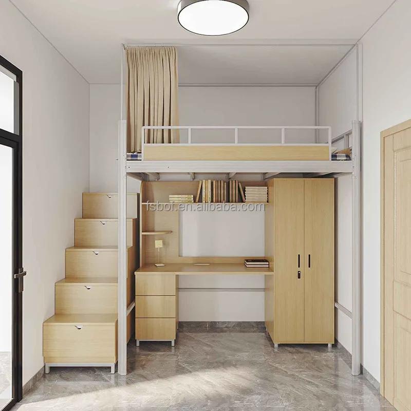 Campus furniture cheap wall bunk bed with wardrobe adult metal bunk beds with desk  bunk beds set