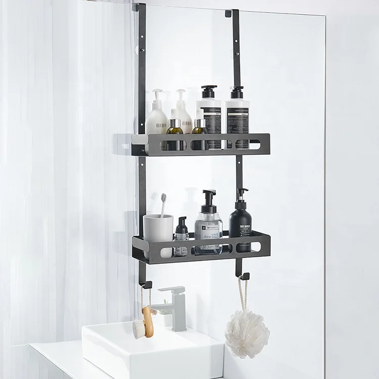 2 Tiers Shelf  Glass Shower Door Organizer Bathroom Accessories Stainless Steel Shower Glass Wall Rack Door Bathroom Shelf