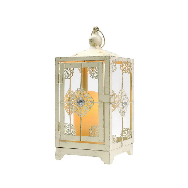 2022Vintage White Moroccan Lanterns Metal Antique Candle Lantern Candle Holder Hanging Tea Light for Wedding Halloween Christmas