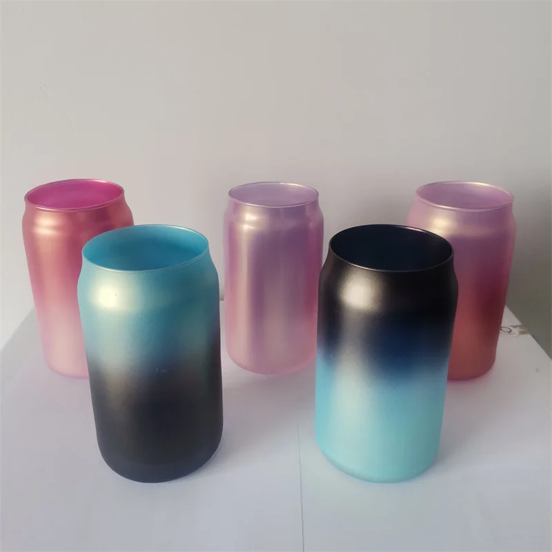 2023 Custom Logo color decal Clear Glass  Beer Can Glasses Cup With Bamboo Lids And Straw