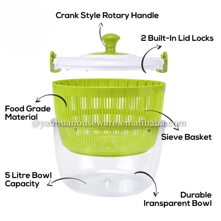 Kitchen Lettuce Spinner with Secure Lid Lock Rotary Handle Vegetable Washing Dryer Quick Dry Vegetable Salad Dryer