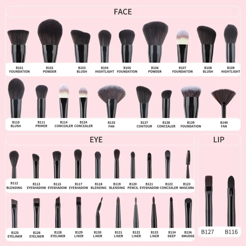 Wholesale Wooden Handle Vegan Luxury Make Up Brush Kit Private Label Custom Black Professional Cosmetic Makeup Brush Set