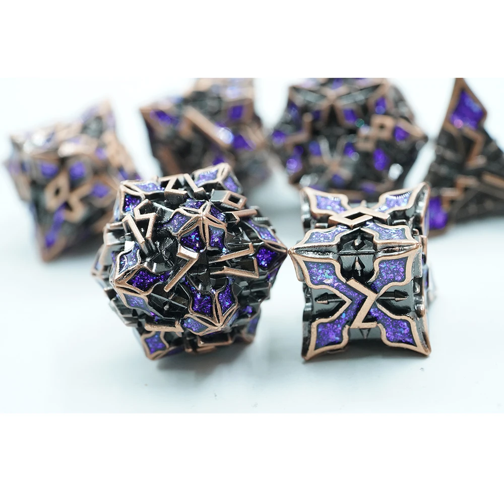 7pcs Antique Copper With purple Mica Dice Set Metal DND Dice Set Zinc Alloy Solid Polyhedral Dice