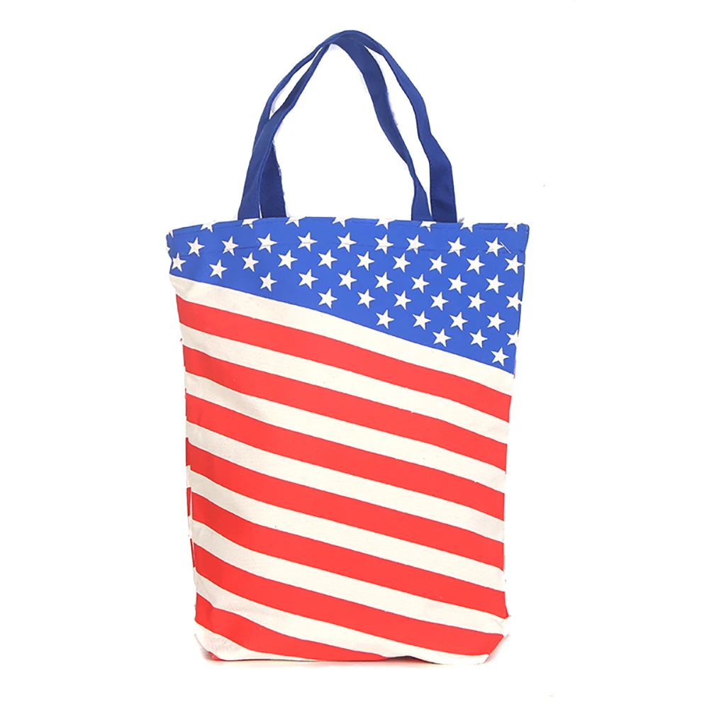 New Custom  Eco Reusable Cotton Canvas Bags American Flag Shopping Tote Bag