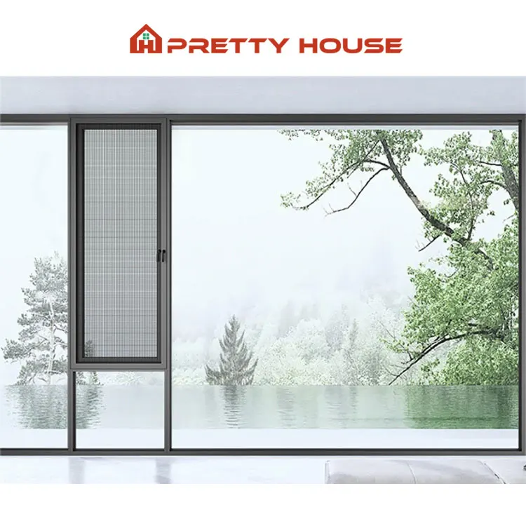 Тепловые окна Prettyhouse с двойным остеклением алюминиевые створчатые для дома защитной сеткой