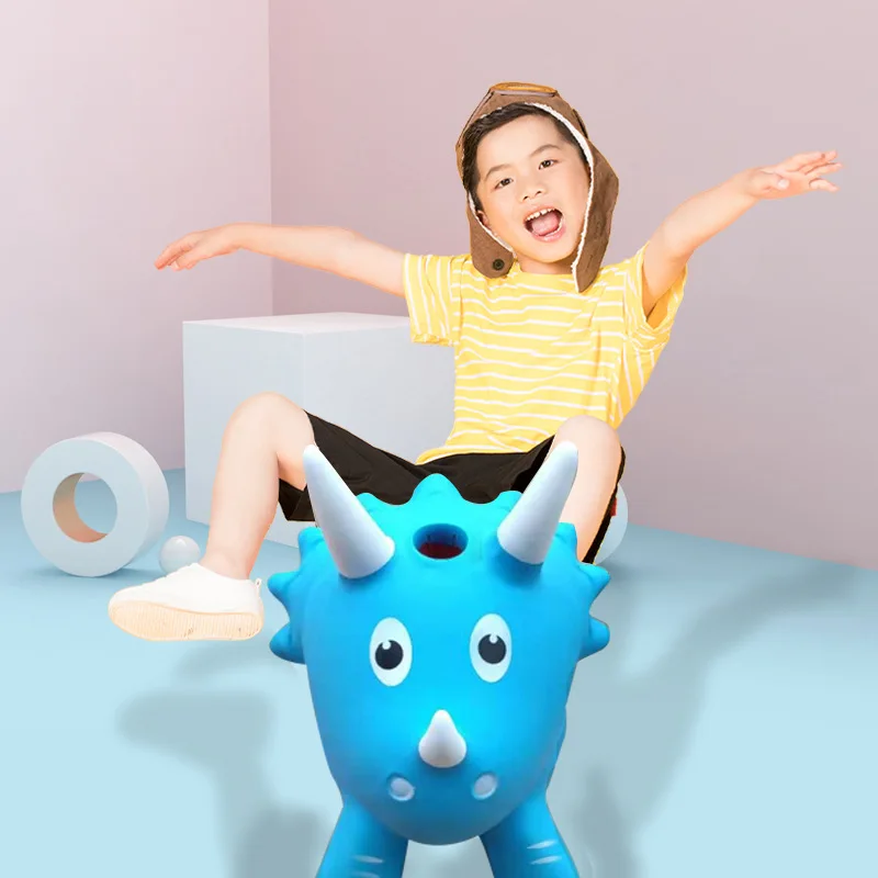 fx Green Red Blue Bouncy Triceratops Hopper for Toddlers Inflatable Bouncy Animals Hopping Toys with musical sounder