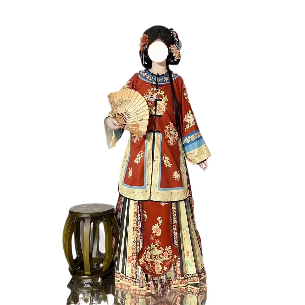 Hanfu women 2024 new Qing Han women horse skirt full set of Chinese style round collar