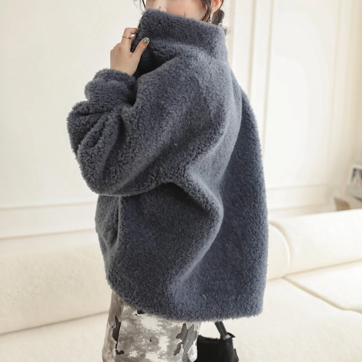 Winter Puffer Fur Wool Slim Sleeve Jacket Coat Fox Faux Fur Coats