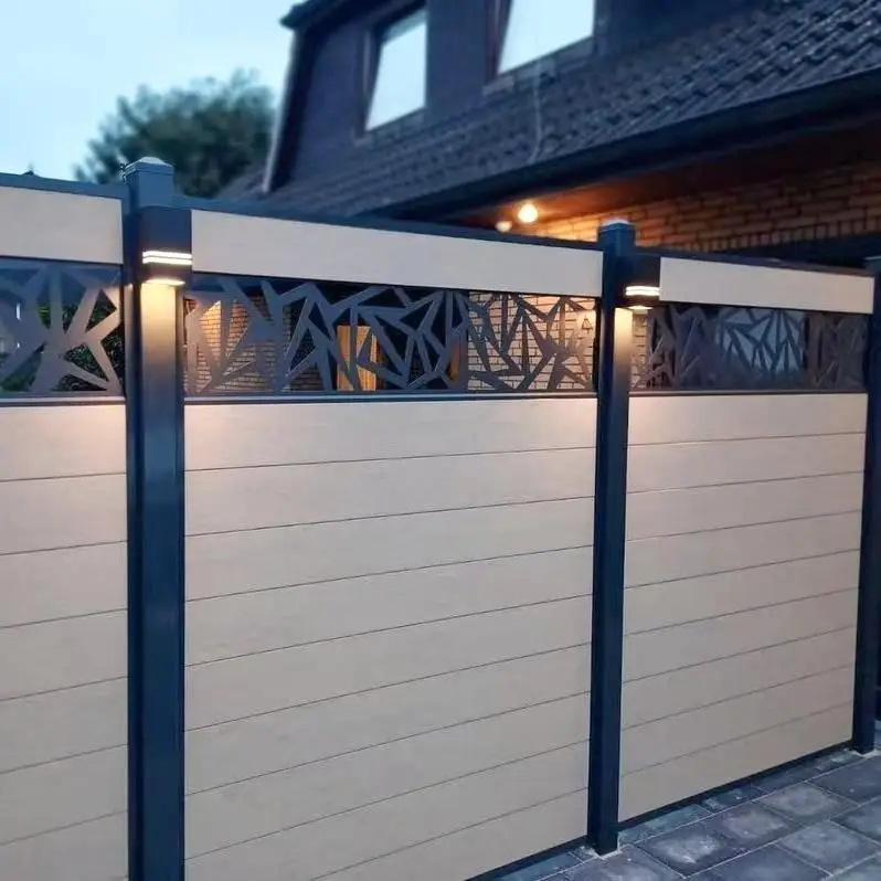 Decorative anti-climb fence outdoor garden aluminum post horizontal slat privacy artificial green fencing