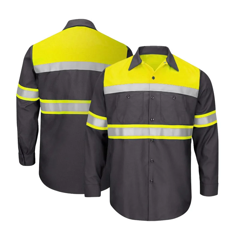 High Visibility Safety Shirts Reflective Mens Long Sleeve Breathable Unisex Safety Workwear
