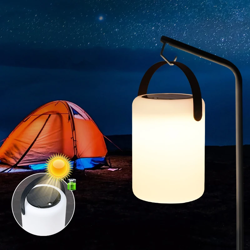 OEM/ODM Custom Solar Powered Outdoor Waterproof Rgbw Led Light Camping Cylindrical Lamps And Lanterns With Carrying Handle