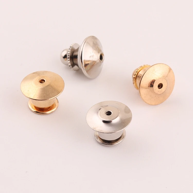gold color brass locking flat head lapel pin back keeper for clutch pin back clasps