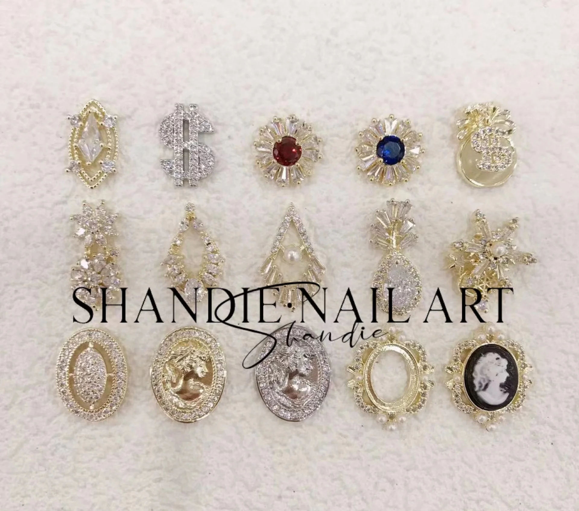 Luxury Nail charms 3d zircon charms multi color diamond gold silver  zircon nail jewelry 3d nail art decoration