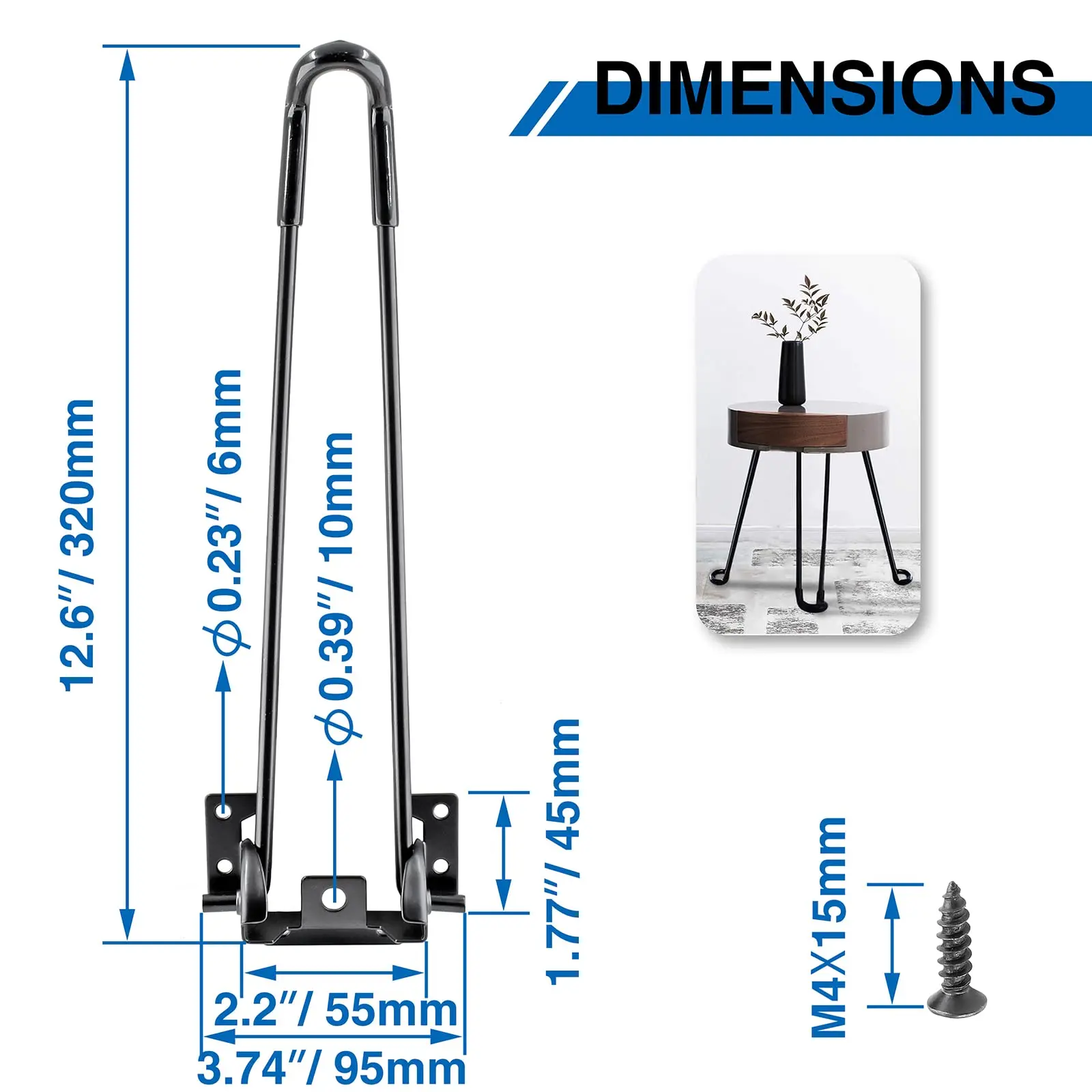 Foldable 4Pcs Hairpin Legs Heavy Duty Easy Install Furniture Black Coffee Folding Table Legs for Desk Bench Chair Home DIY