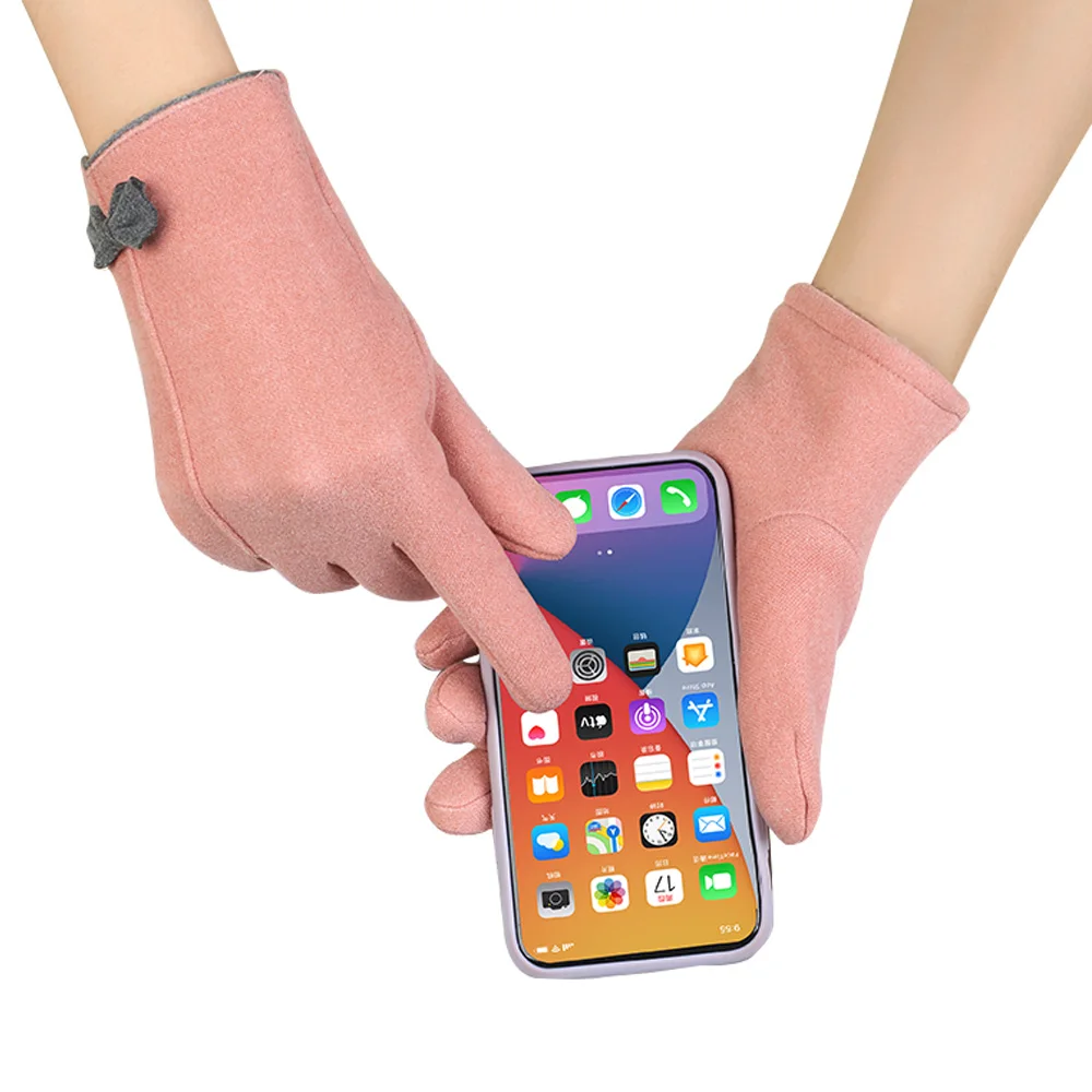 Autumn and winter rabbit velvet cute little bow warm touch screen gloves for ladies