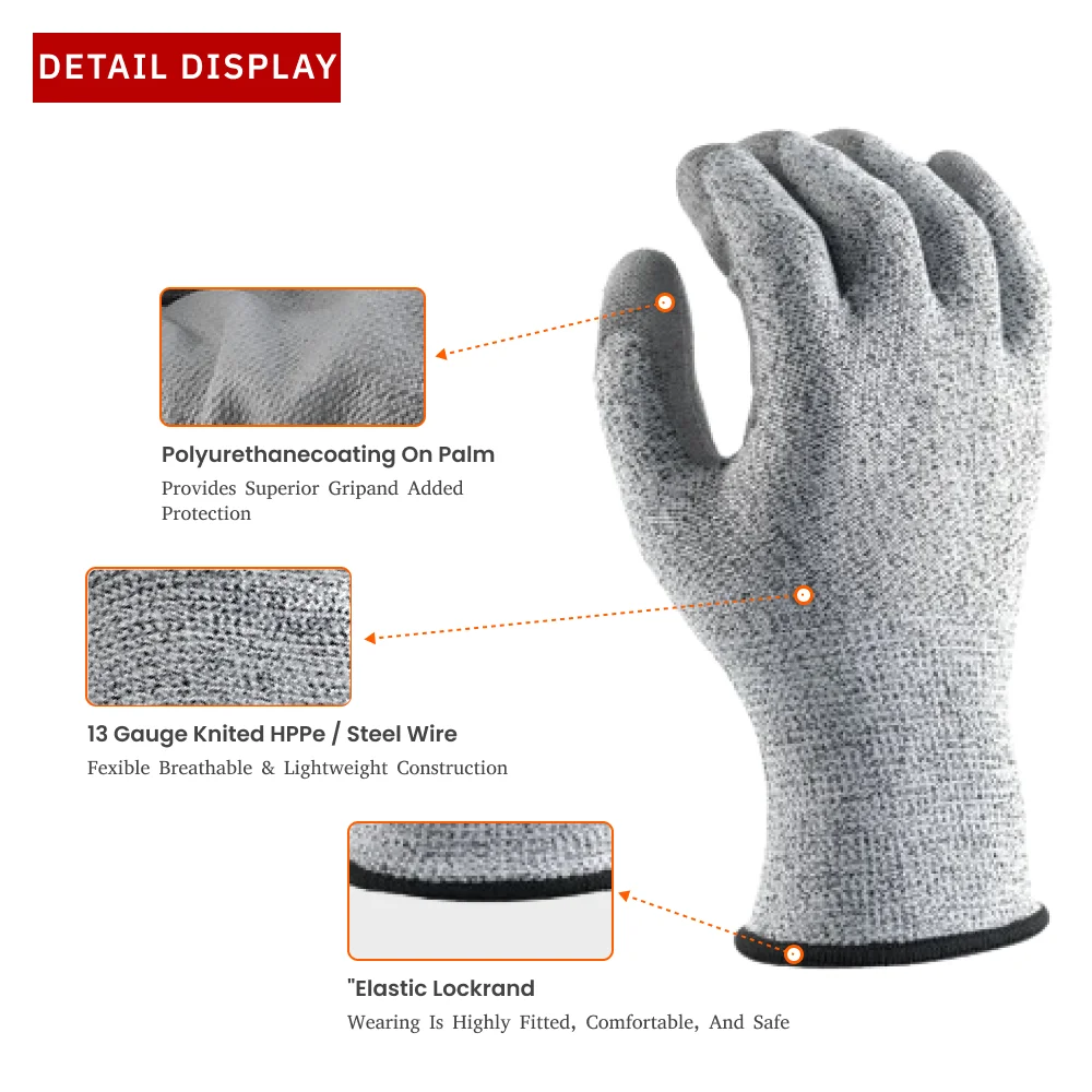 Crinkle Latex Covered Half Leather Purple Knitting Machines Cotton Work Customized Cut-Resistant Gloves Plain Wrist