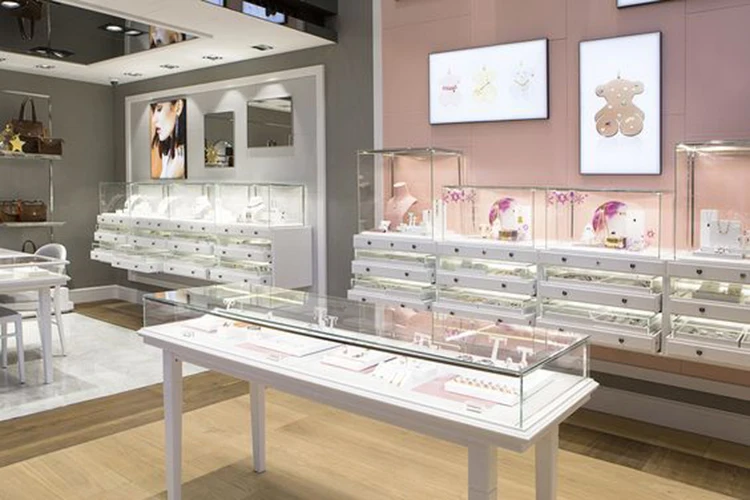 Custom Wall Mounted Glass Jewelry Display Cabinet Showcase Display