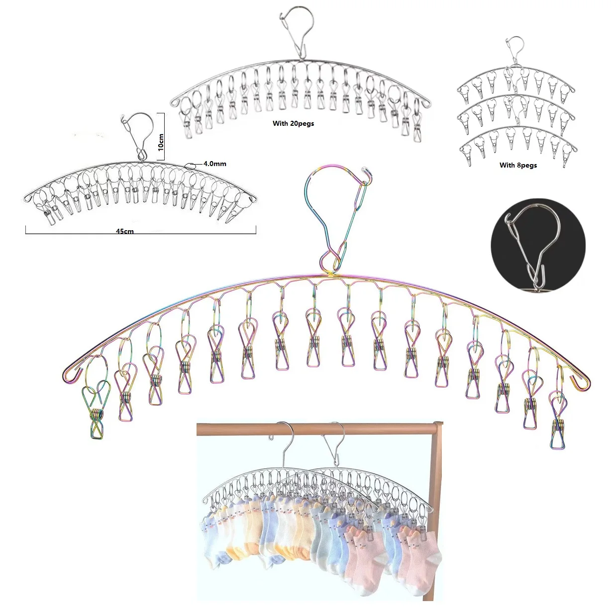 Modern Multifunctional Metal Bathroom Cleaning Hangers Wire Hooks for Coats Shoes Caps Clothes and Stainless Steel Socks