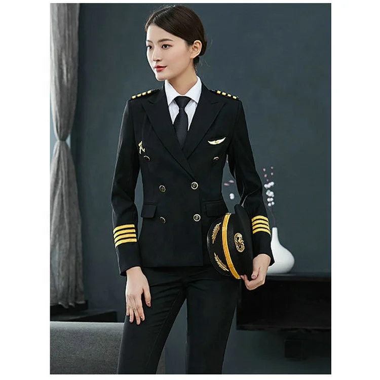 
Manufacturers wholesale High Quality airline Pilot Uniform women blazer anti-pilling ladies jacket Pilot Uniform For Captain 