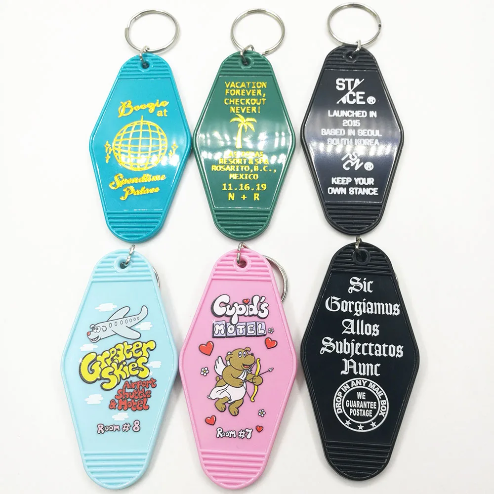  custom printing logo decoration plastic abs red blank round rosebud hotel motel fob key tag keychain for