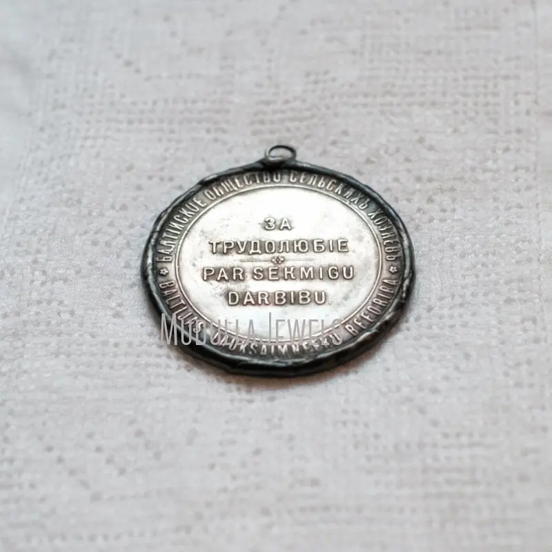 PM37530 Soldered Jewelry Vintage Russian Medallion Medal Given For Hard Work Coin 2 Sided Pendant Gift Ideas