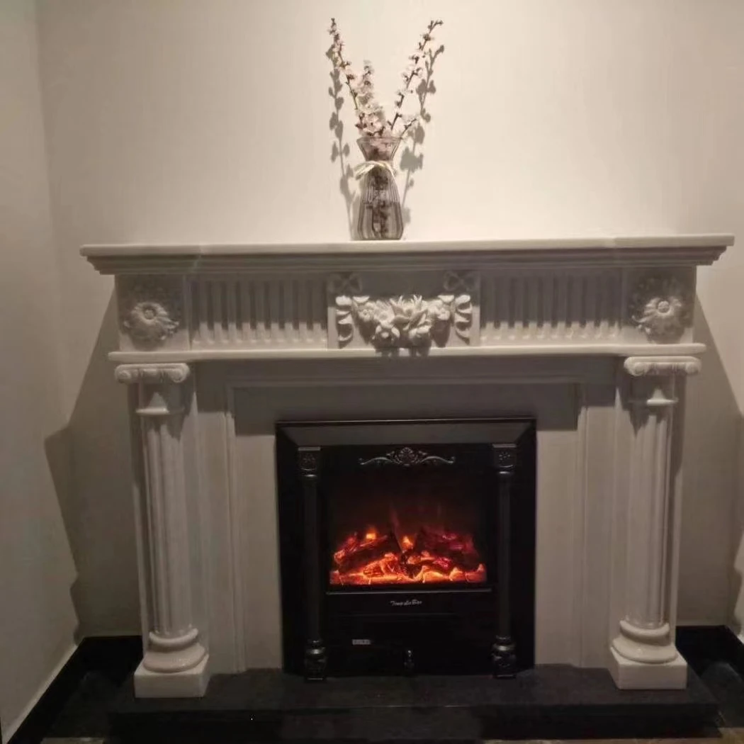 New Beige Natural Stone Hand Carving Marble Fireplace Surround Home Decor Marble Fireplace Mantel