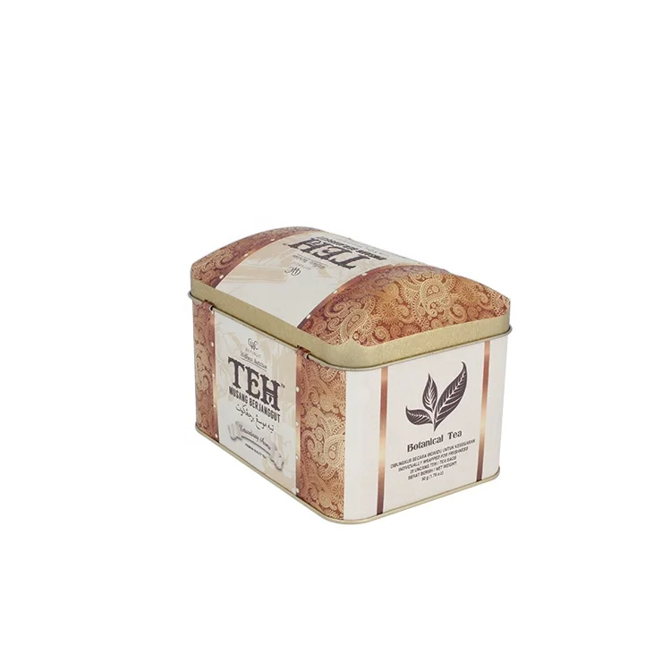 Unique Style Tea Parcel Storage Metal Tin Box With Arched Lid Custom Tea Storage Metal Tin Can With Hinged Lid Tea Tin Caddy