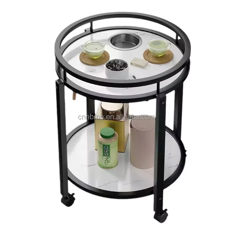 oak Wholesale double round water table with ashtray Round tea table tea stand storage Small tea table with pulley